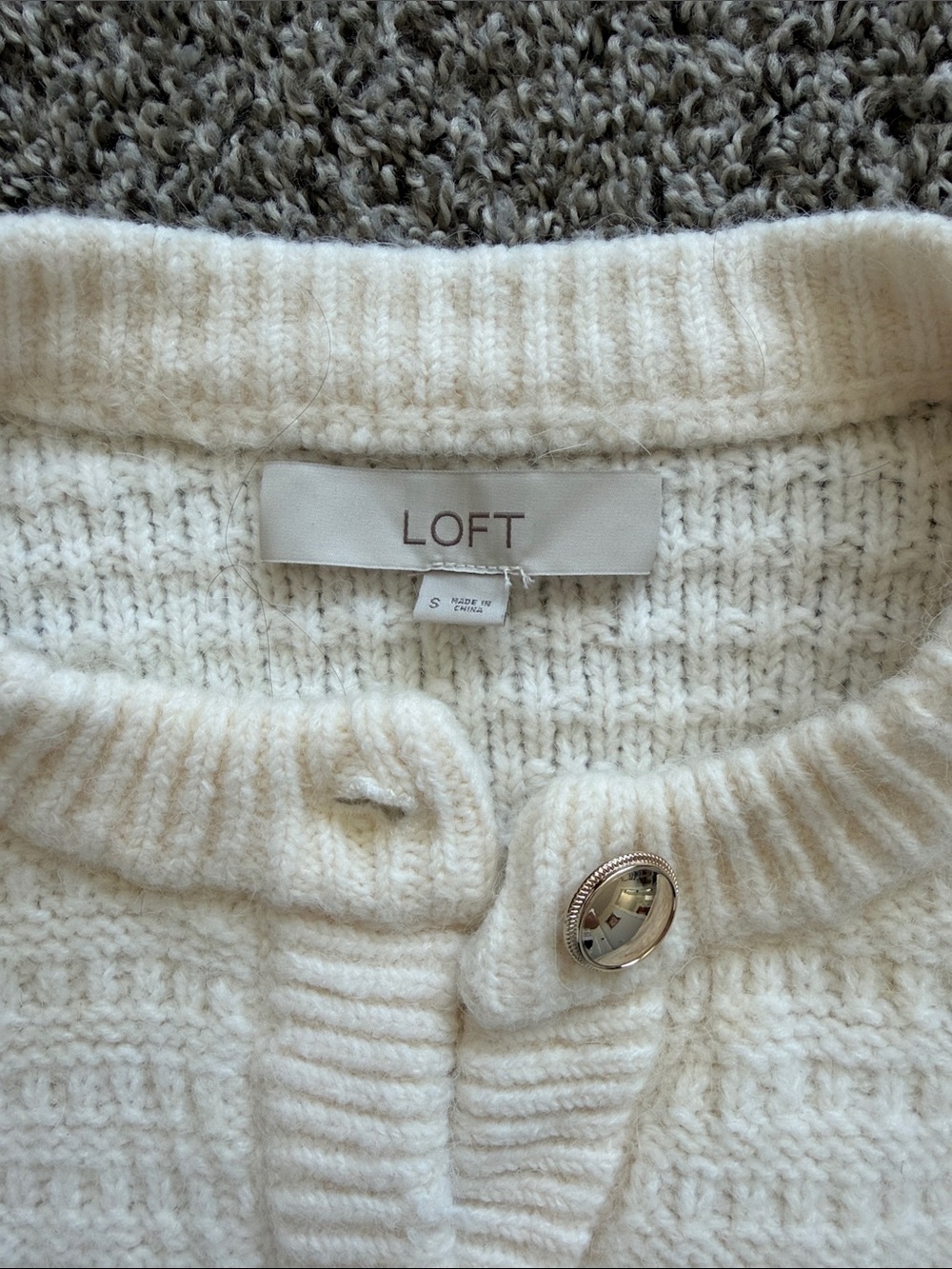 LOFT Cream Knit Button-Up Cardigan Sweater - Picture 2 of 5